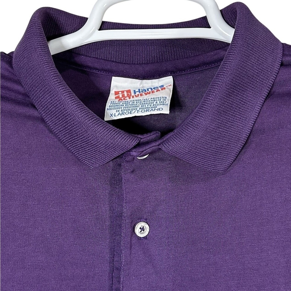 Hanes Acrivewear Polo Shirt Men's XL Purple Collar 80s Single Stitch Vintage